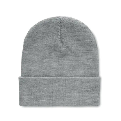 Beanie din rpet cu manseta in culoare gri melanj moale, tricotata, cu manseta pliabila pentru confort suplimentar