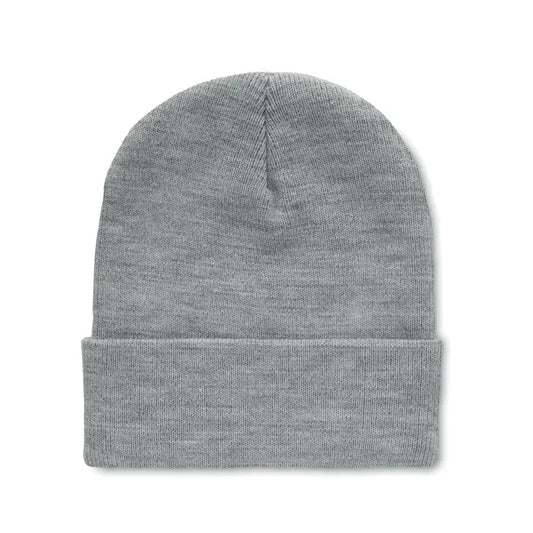 Beanie din rpet cu manseta in culoare gri melanj moale, tricotata, cu manseta pliabila pentru confort suplimentar