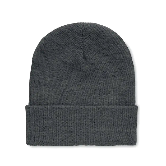 Beanie din rpet cu manseta gri inchis tricotata cu maneca intoarsa