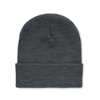 Beanie din rpet cu manseta gri inchis tricotata cu maneca intoarsa