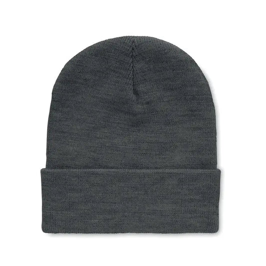 Beanie din rpet cu manseta gri inchis tricotata cu maneca intoarsa