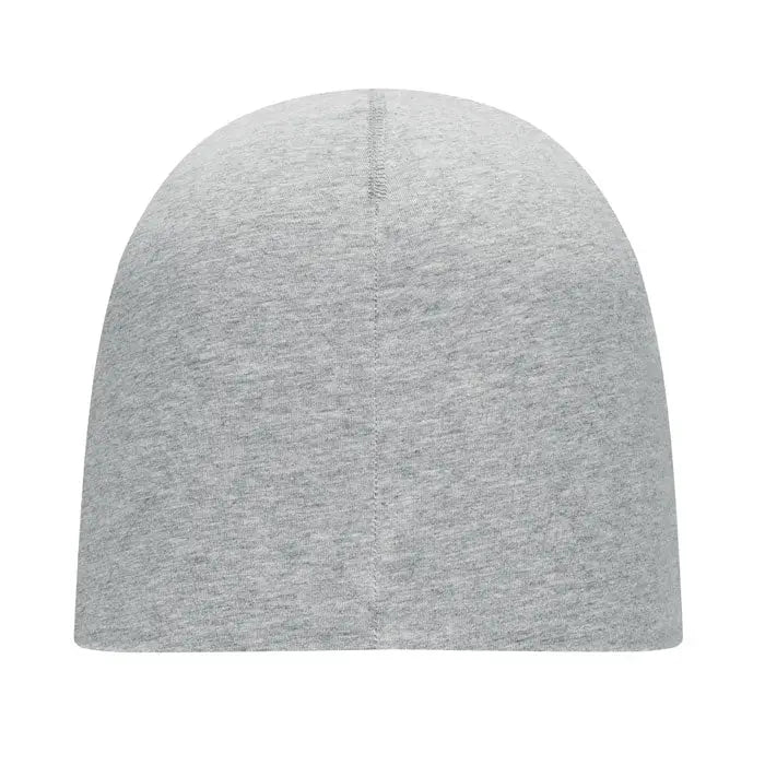 Beanie unisex din bumbac gri melanj cu cusatura subtire centrala din material tricotat moale