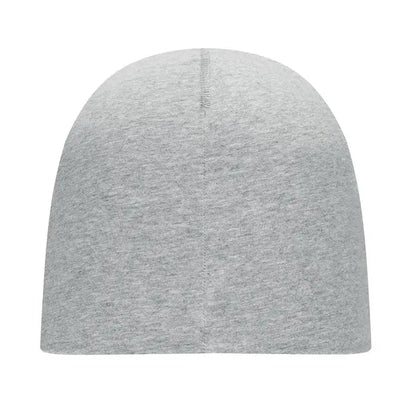 Beanie unisex din bumbac gri melanj cu cusatura subtire centrala din material tricotat moale