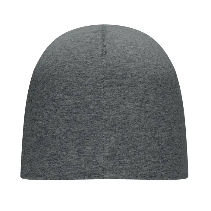Beanie unisex din bumbac gri melanj cu cusatura centrala subtila, material tricotat moale si confortabil