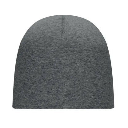 Beanie unisex din bumbac gri melanj cu cusatura centrala subtila, material tricotat moale si confortabil