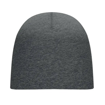 Beanie unisex din bumbac gri melanj din tricot cu textura neteda si cusatura verticala subtila la coroana