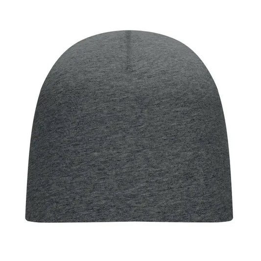 Beanie unisex din bumbac gri melanj din tricot cu textura neteda si cusatura verticala subtila la coroana