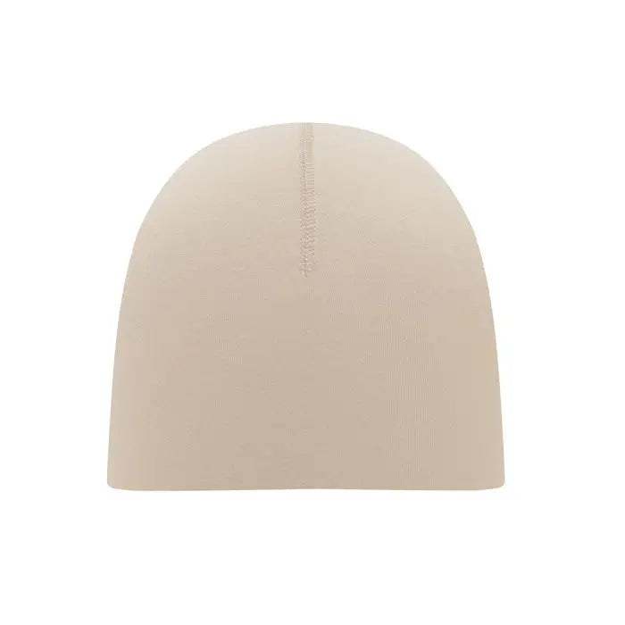 Beanie unisex din bumbac beige cu cusatura verticala subtila pe mijlocul fesului