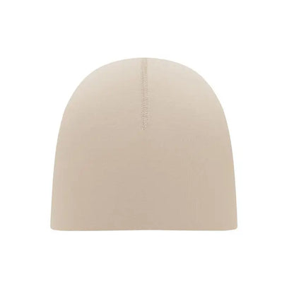 Beanie unisex din bumbac beige cu cusatura verticala subtila pe mijlocul fesului