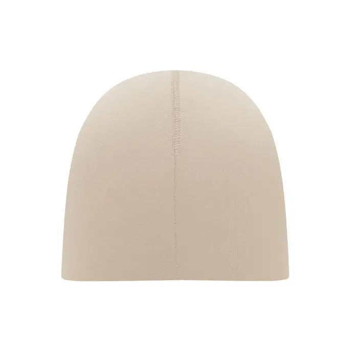 Beanie unisex din bumbac bej cu cusatura centrala subtila tricotata