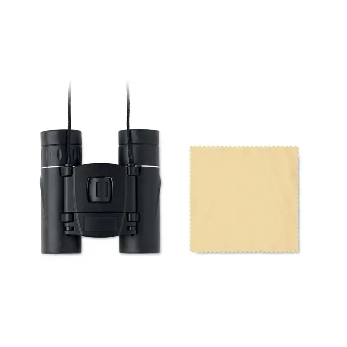 Binoclu compact usor negru cu design ergonomic si inele argintii pentru vizualizare clara si confortabila
