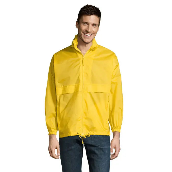 Blazer de vant unisex surf galben luminos cu fermoar frontal si tiv cu snur din nylon usor rezistent la ploaie