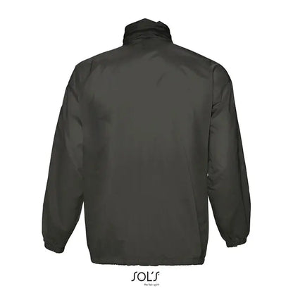 Blazer de vant unisex surf negru cu guler inalt si maneci lungi din material sintetic neted