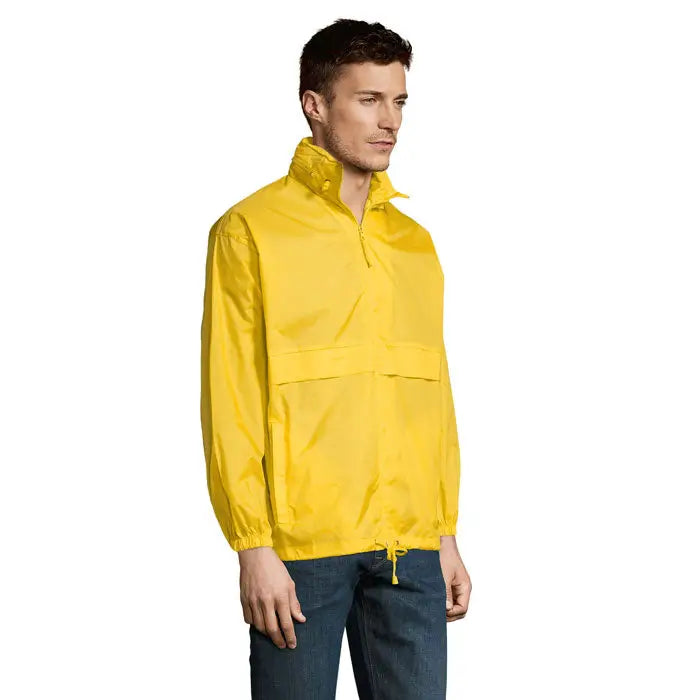Blazer de vant unisex surf anorak galben vibrant din nailon usor cu fermoar pana la jumatate si snur la talie