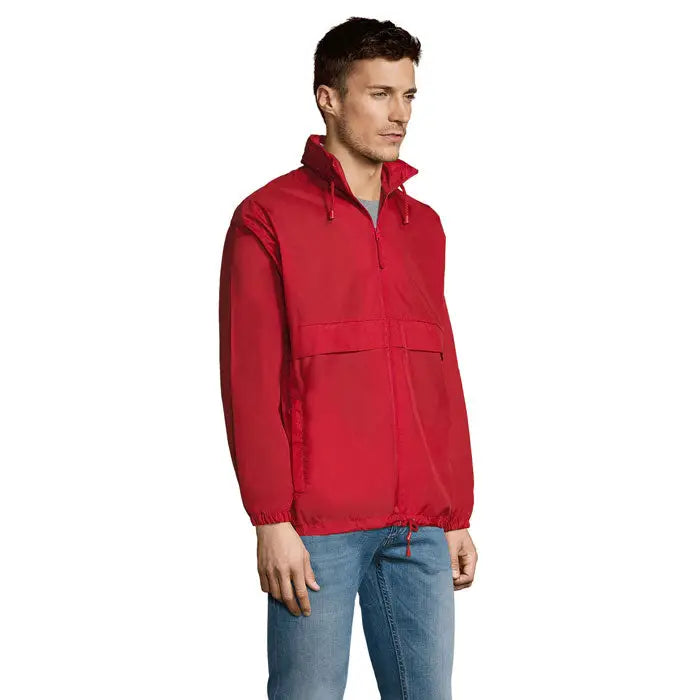 Blazer de vant unisex surf roșu anorak ușor cu guler înalt și manșete elastice