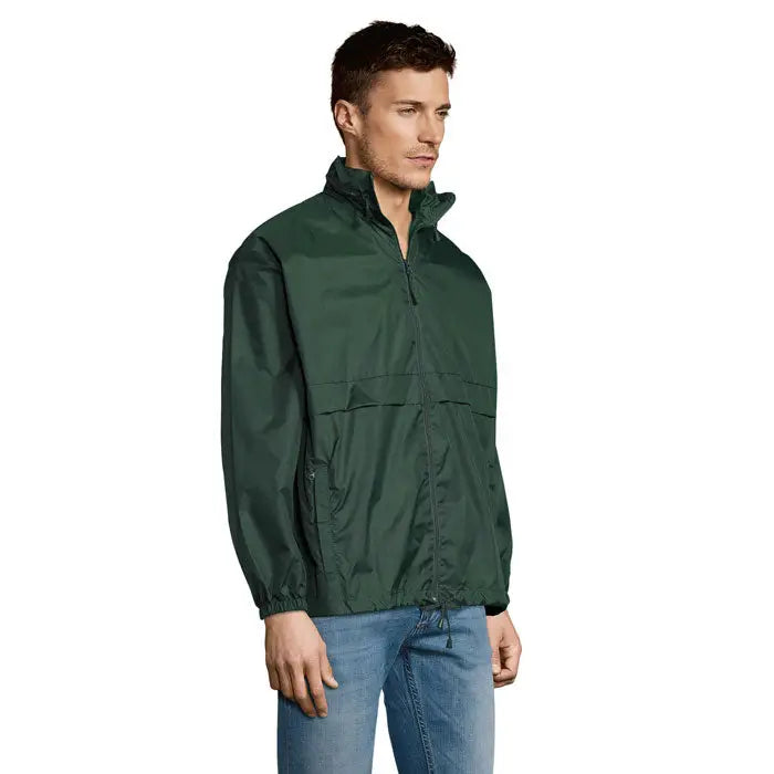 Blazer de vant unisex surf verde închis din nailon ușor cu guler înalt și fermoar frontal