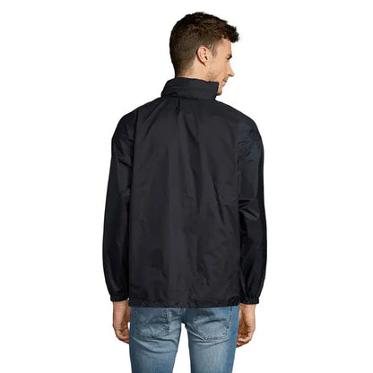 Blazer de vant unisex surf negru din nailon cu guler inalt si maneci elastice