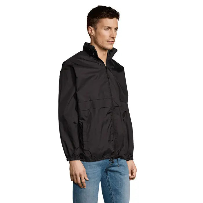 Blazer de vant unisex surf din nailon negru cu gluga si fermoar frontal