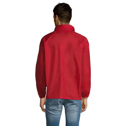 Blazer de vant unisex surf roșu din nylon cu guler înalt și manșete elastice ideal pentru sporturi de apă