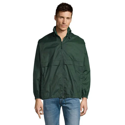 Blazer de vant unisex surf din nailon verde închis cu guler înalt și fermoar frontal