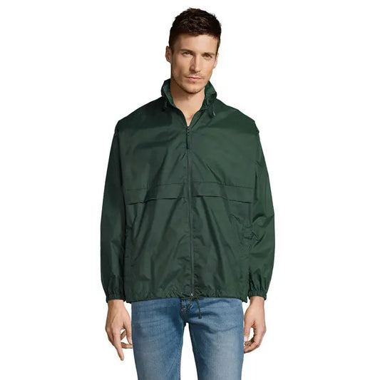 Blazer de vant unisex surf din nylon verde inchis cu guler inalt si fermoar frontal