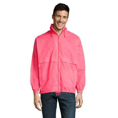 Blazer de vant unisex surf este o jachetă ușoară roz aprinsă cu fermoar integral și glugă reglabilă