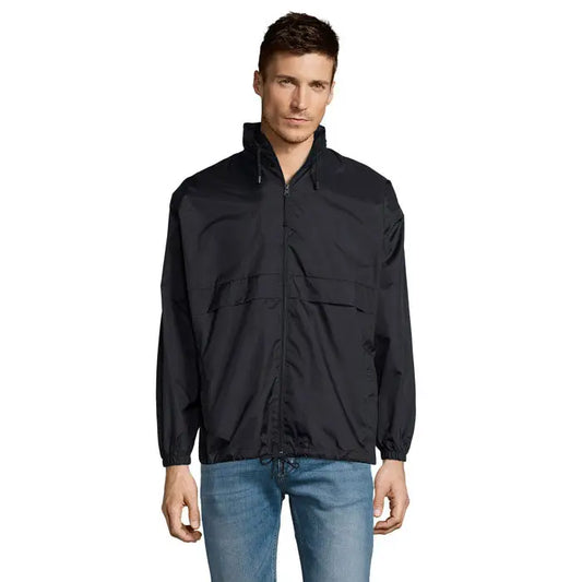 Blazer de vant unisex surf negru din nailon cu fermoar frontal si guler inalt ideal pentru vant