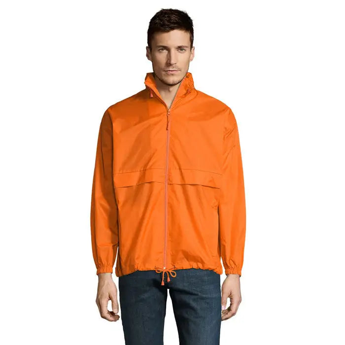 Blazer de vant unisex surf portocaliu deschis cu gluga, fermoar si snur ajustabil la talie din material usor si subtire