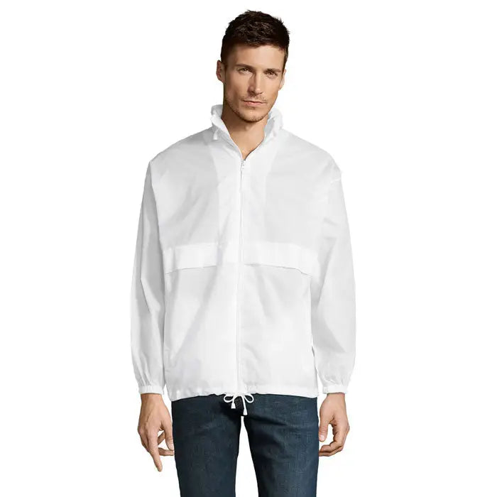 Blazer de vant unisex surf alb jacheta usoara de vant cu fermoar integral si snur la talie