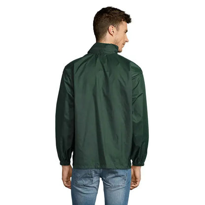 Blazer de vant unisex surf verde inchis din nylon usor cu guler inalt si maneci elastice