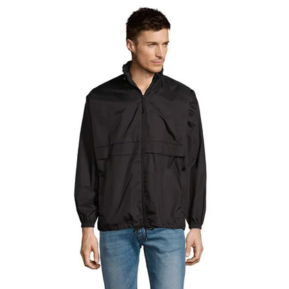 Blazer de vant unisex surf din nailon negru cu fermoar lung si maneci elastice pentru vant