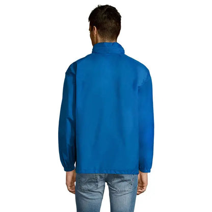 Blazer de vant unisex surf albastru regal vibrant din nailon usor cu guler ridicat si mansete elastice