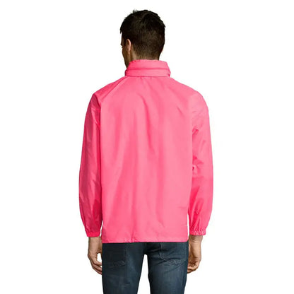 Blazer de vant unisex surf roz aprins din nylon usor cu guler inalt si mansete elastice