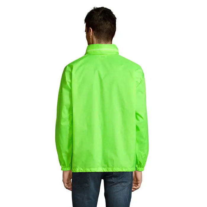 Blazer de vant unisex surf neon verde din nailon usor cu guler in picioare si mansete elastice
