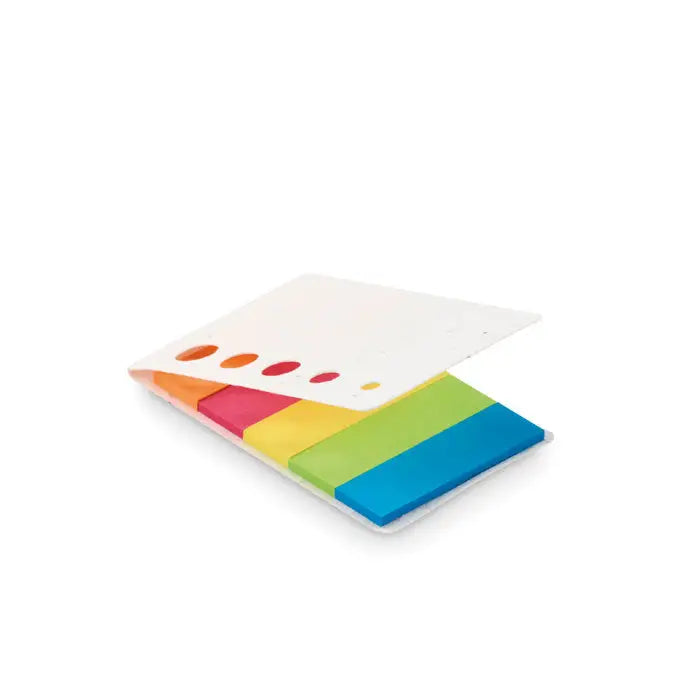 Bloc de marcare a paginilor din hartie seminte cu set colorat curcubeu in suport plastic alb cu decupaje circulare
