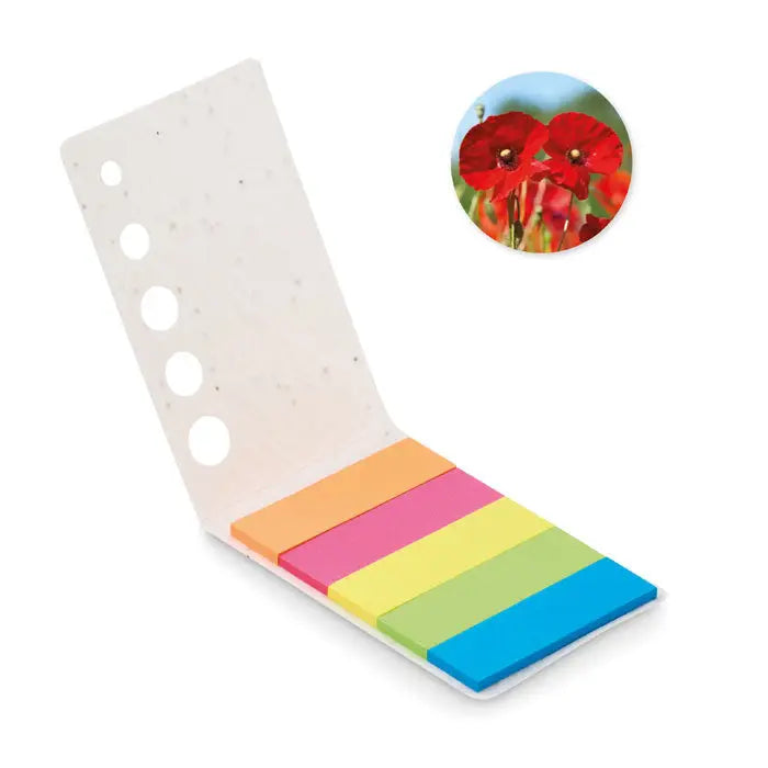Bloc de marcare a paginilor din hartie seminte cu suport alb si sase notes colorate in degrade de la portocaliu la albastru