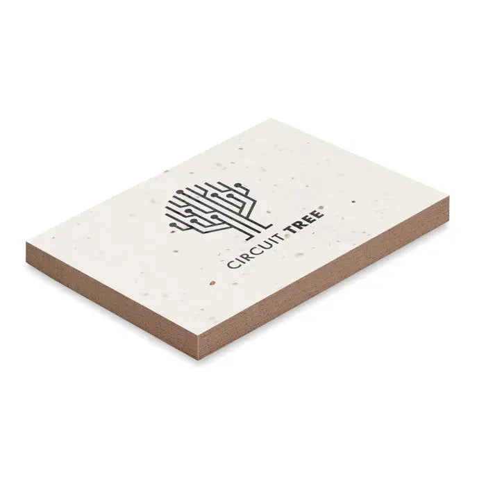 Bloc de note din hartie cu iarba si seminte crema cu pete si logo circuit tree negru