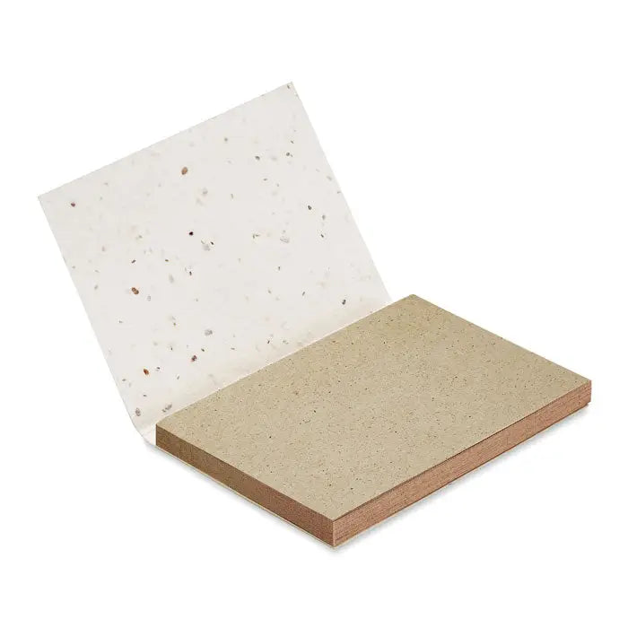 Bloc de note rectangular din hartie cu iarba semințe cu copertă bej texturată și pagini albe cu semințe naturale