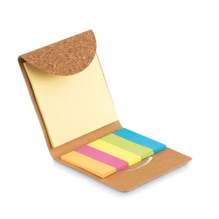 Bloc de note lipicioase din pluta cu coperta maro si biletele colorate pentru notite eficiente