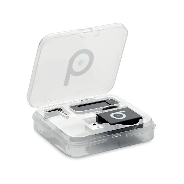 Blocant de date si audio pentru camerele web in carcasa transparenta cu dispozitiv negru dreptunghiular si usb mic