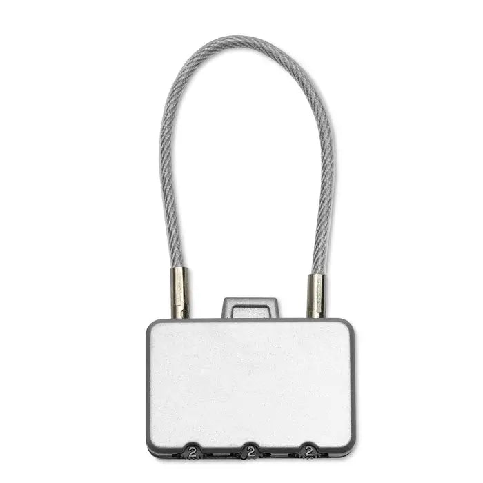 Blocare de securitate cablu gri cu corp metalic dreptunghiular si trei cadrane numerotate pentru cod blocaj