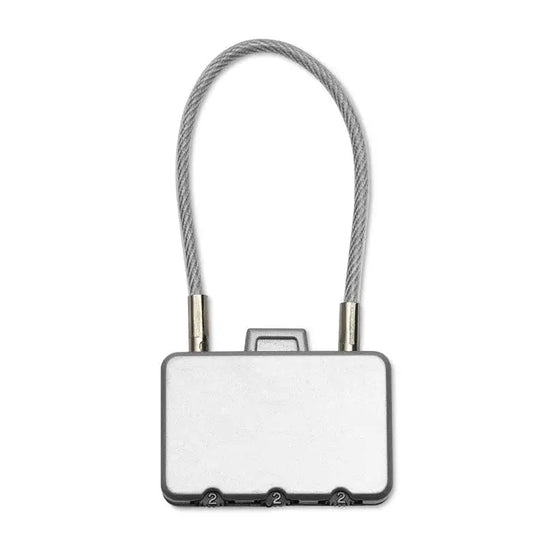 Blocare de securitate cablu gri cu corp metalic dreptunghiular si trei cadrane numerotate pentru cod blocaj