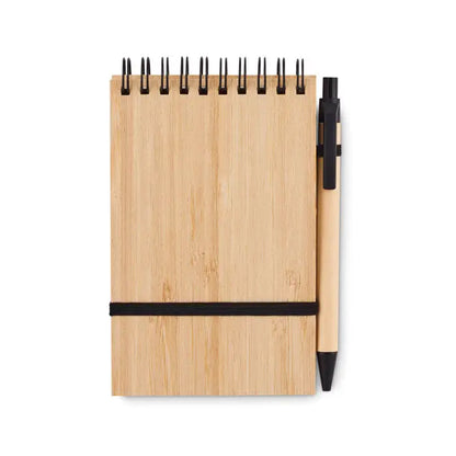 Blocnotes a6 din bambus cu spirală, elastic negru și stilou asortat pentru notițe practice și elegante