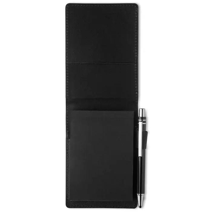 Blocnotes a7 în husă din piele ecologică neagră cu stilou elegant argintiu și negru pentru notițe compacte