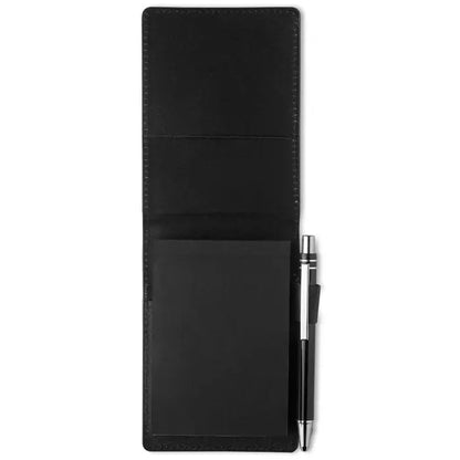 Blocnotes a7 în husă din piele ecologică neagră cu stilou elegant argintiu și negru pentru notițe compacte