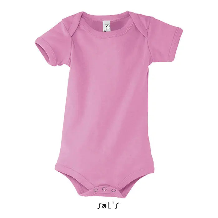 Body bambino bebe unisex soft pink baby onesie with short sleeves round neckline and snap closures at bottom