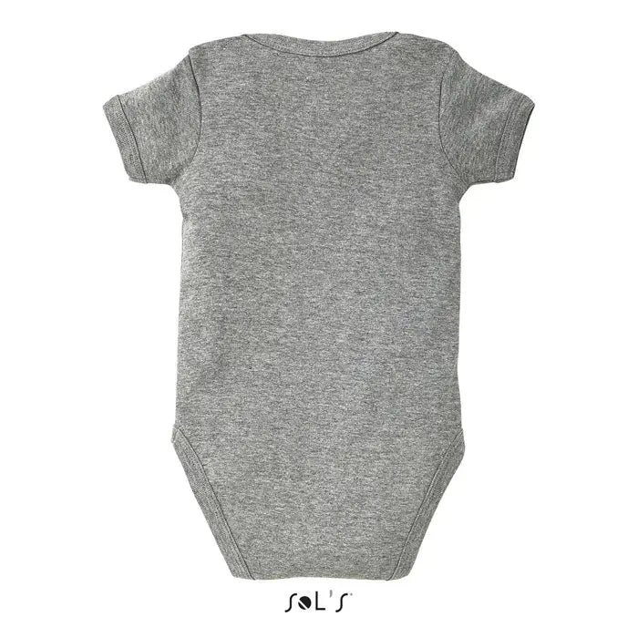 Body bambino bebe body bebeluș gri melanj cu mâneci scurte și tivuri elastice la mâneci și picioare