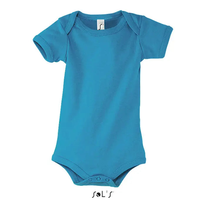 Body bambino bebe solid turquoise short-sleeved baby onesie with snap closures at the bottom