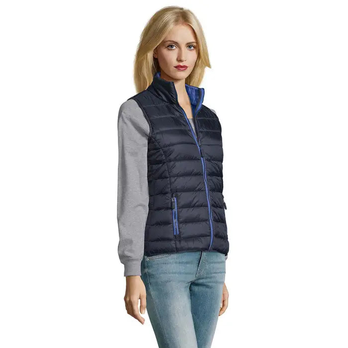 Bodywarmer femeie wave 180g vesta matlasata bleumarin cu fermoar si captuseala interioara albastru regal