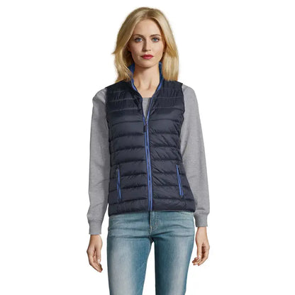 Bodywarmer femeie wave 180g vesta matlasata bleumarin cu fermoar si margini albastre regale contrastante